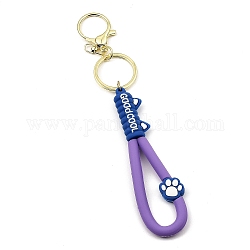 Schlüsselanhänger aus PVC-Seil mit Katzenpfotenmuster, mit Zink-Legierung Befund, für Taschenpuppen-Anhänger-Dekoration, lila, 17.5 cm
