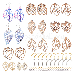 SUNNYCLUE DIY 10Pairs Leaf Themed Earring Making Kits, Including Unfinished Hollow Wood Big Pendants, Brass Earring Hooks and Iron Jump Rings, Antique White