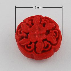 Cinnabar Beads, Flower, Red, 18x8mm, Hole: 2mm