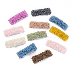 Faux Fur Imitation Lambs Wool Snap Hair Clips, with Stainless Steel Findings, for Girl Hair Decorate, Rectangle, Mixed Color, 74x27x8mm
