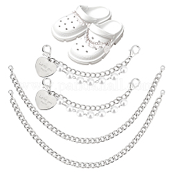 Fingerinspire 4 Stück Schuhkette aus Eisen im 2-Stil, mit Legierungsverschluss & Herzanhänger und ABS-Perlen, Platin Farbe, 125~328 mm, 2pcs / style
