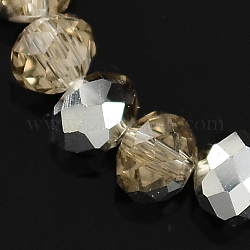 Chapelets de perles en verre électroplaqué, demi-argenté, facette, rondelle, blé, 6x4mm, Trou: 1mm, Environ 87~90 pcs/chapelet, 15.7 pouce