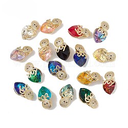 Real 18K Gold Plated Rack Plating Brass Micro Pave Cubic Zirconia Pendants, with Glass, Long-Lasting Plated, Cadmium Free & Lead Free, Octopus & Heart, Mixed Color, 20x11.5x10mm, Hole: 4x4mm