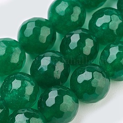 Malasia abalorios naturales jade hebras, teñido, facetados, redondo, verde oscuro, 6mm, agujero: 1 mm, aproximamente 62 pcs / cadena, 14.5 pulgada