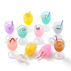Translucent Resin Pendants, Drink Charms, Juice Cup, Mixed Color, 45.5x23x18.9mm, Hole: 2mm, about 10pcs/bag