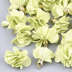 Ciondoli di stoffa, con plastica ccb, 6 -petal, fiore, oro, giallo verde, 26~27x17~28mm, Foro: 1.6 mm