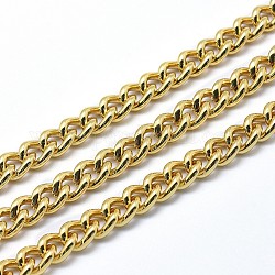 Eco-Friendly Brass Cuban Link Chains, Curb Chains, Unwelded, Lead Free & Cadmium Free & Nickel Free, Real 18K Gold Plated, 9.5x7x3.5mm
