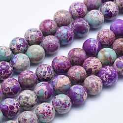 Brins de perles de jaspe impérial naturel, teinte, ronde, bleu violet, 4mm, trou: 1mm, environ 90 pcs/chapelet, 15.5 pouces