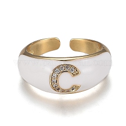 Latón micro pave anillos de brazalete de circonio cúbico, anillos abiertos, con esmalte, sin plomo y cadmio, dorado, letter.c, nosotros tamaño 7 1/4, diámetro interior: 17.6 mm