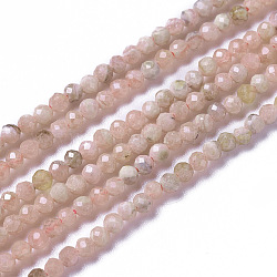 Brins de perles de rhodochrosite argentine naturelles, facette, ronde, 3~3.5x2~3.5mm, Trou: 0.2mm, Environ 120~189 pcs/chapelet, 16.2~16.4 pouce (41.3~41.7 cm)
