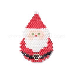Handmade MIYUKI Japanese Seed Loom Pattern Seed Beads, Santa Claus Pendants for Christmas, Red, 42x27x1.7mm, Hole: 1.2mm