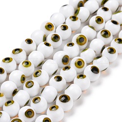 Handgefertigte Murano bösen Blick runde Perle Stränge, weiß, 8 mm, Bohrung: 1 mm, ca. 49 Stk. / Strang, 14.17 Zoll