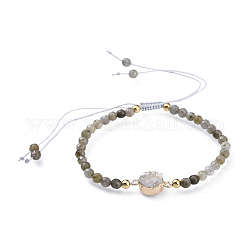 Bracelets ajustables en agate indienne naturelle tressée, avec des liens naturels en agate druzy et des perles rondes, facette, 2 pouce (5 cm)