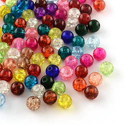 Perle di vetro crackle trasparente, tondo, colore misto, 6~7x6mm, Foro: 1 mm, circa 100pcs/scatola