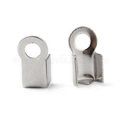 304 Stainless Steel Fold Over Crimp Cord Ends, Stainless Steel Color, 8x4x3mm, Hole: 2mm, 3x5mm inner diameter