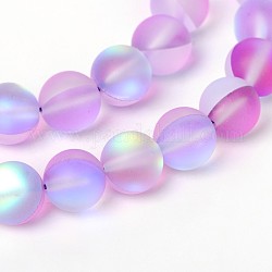 Synthetical Moonstone Beads Strands, Frosted, Dyed, Round, Medium Violet Red, 6mm, Hole: 1mm, about 64pcs/strand, 15.5inch