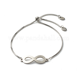 Bracelet coulissant réglable avec breloque symbole infini pour hommes femmes, avec 316 chaînes de Venise en acier inoxydable chirurgical, couleur inoxydable, diamètre intérieur: 1/2~3 pouce (1.3~7.6 cm)