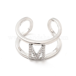 Кольцо-манжета с открытой буквой из прозрачного кубического циркония, платиновое латунное кольцо с двумя линиями для женщин, без свинца и без кадмия, letter.m, размер США 6 (16.5 мм)