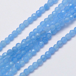 Chapelets de perles de jade blanche naturelle, ronde à facettes, teinte, bleu ciel, 3mm, Trou: 0.8mm, Environ 113~123 pcs/chapelet, 15 pouce