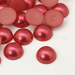 Half Round Domed Imitated Pearl Acrylic Cabochons, Crimson, 7x3.5mm