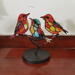 ステンドアクリル鳥デスクトップ装飾品  ホームオフィス用の両面金属鳥の彫刻  カラフル  160x115x3mm