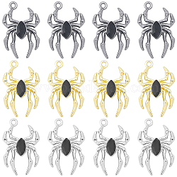 Sunnyclue 24pcs 3 couleurs pendentif araignée en verre blanc, avec les accessoires en alliage, sans plomb et sans cadmium, couleur mixte, 25.5x17x4.5mm, Trou: 1.6mm, 8 pcs / couleur