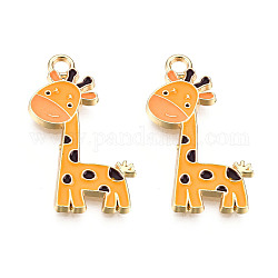 Pendente smaltati in lega, oro chiaro, giraffa, arancione, 27x12x2mm, Foro: 2 mm
