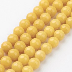 Natur Mashan Jade runde Perlen Stränge, gefärbt, Gelb, 8 mm, Bohrung: 1 mm, ca. 51 Stk. / Strang, 15.7 Zoll