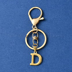 304 porte-clés à breloque lettre initiale en acier inoxydable, avec fermoir en alliage, or, lettre d, 8.5 cm