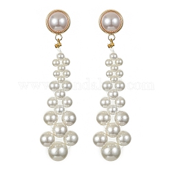 Shell Pearl Beaded Teardrop Dangle Stud Earrings, Brass Jewelry, White, 58~59.5x16mm