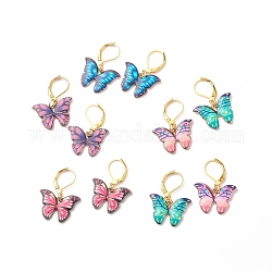 Boucles d'oreilles pendantes papillon en alliage d'émail, bijoux en laiton plaqué or pour femme, couleur mixte, 32mm, pin: 0.5 mm