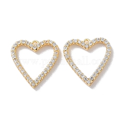 Brass Micro Pave Cubic Zirconia Charms, Heart Charms, Real 18K Gold Plated, 12.5x12x2mm, Hole: 0.9mm