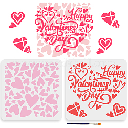 MAYJOYDIY US 1 Set Valentine's Day PET Hollow Out Drawing Painting Stencils, with 1Pc Art Paint Brushes, for DIY Scrapbook, Photo Album, Heart, 300x300mm, 2pcs/set
