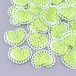 Accessoires de costume de polyester, avec de la poudre de paillettes, cœur, pelouse verte, 24x28x2mm