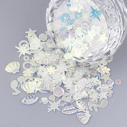Ornament Zubehör, PVC-Kunststoff paillette / Pailletten Perlen, Mischformen, hellgoldrutengelb, 1.5~9.5x2.5~9.5x0.4~1 mm, Bohrung: 0.9 mm