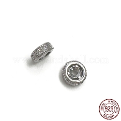 925 серебряная бусина с родиевым покрытием, с четким кубического циркония, колонка, Реальная платина, 6x2.3 мм, отверстие : 1.4 мм