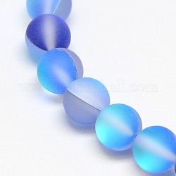 Synthetical Moonstone Beads Strands, Frosted, Dyed, Round, Blue, 6mm, Hole: 1mm, about 64pcs/strand, 15.5inch