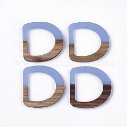 Anillos de unión de resina transparente y madera de nogal, Anillo d, azul aciano, 38.5x37.5x3~4mm, diámetro interior: 25~26x24~25 mm