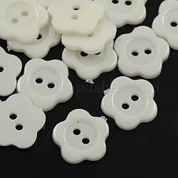 Acrylic Sewing Buttons for Costume Design, Plastic Buttons, 2-Hole, Dyed, Flower Wintersweet, White, 20x2mm, Hole: 1mm