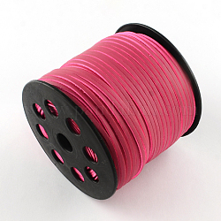 Cuerda de ante imitación, encaje de imitación de gamuza, un lado que cubre con cuero de imitación, color de rosa caliente, 2.7x1.4mm, alrededor de 98.42 yarda (90 m) / rollo