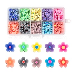 300Pcs 10 Colors Handmade Flower Printed Polymer Clay Beads, for DIY Jewelry Making, Mixed Color, 9.6x4mm, Hole: 1.4mm, 10 colors, 30pcs/color