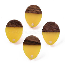 Accessoires de boucles d'oreilles en résine et bois de noyer, avec épingle en 304 acier inoxydable, larme, or, 17x13mm, Trou: 1.8mm, pin: 0.7 mm