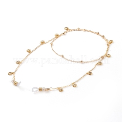 Brass Micro Pave Clear Cubic Zirconia Eyeglasses Chains, Neck Strap for Eyeglasses, with Cable Chains, Round Beads and Rubber Loop Ends, Flower, Real 18K Gold Plated, 27.55 inch(70.5cm)