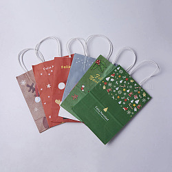 Bolsas de papel kraft, con asas, bolsas de regalo, bolsas de compra, para bolsos de fiesta de navidad, Rectángulo, color mezclado, 27x21x10 cm
