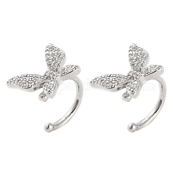Brass Micro Pave Cubic Zirconia Cuff Earrings for Women, Butterfly, Platinum, 14x11x1.5mm