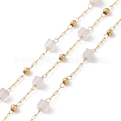 Chaînes de perles carrées naturelles, avec les accessoires en acier inoxydable d'or 304, non soudée, 2~3x2~2.5x2~2.5mm