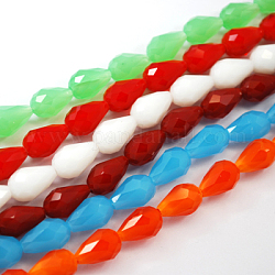 Glass Beads Strands, Imitation Jade Beads, Faceted, teardrop, Mixed Color, 15x10mm, Hole: 2mm