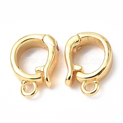 Brass Fold Over Clasps, with Loop, Real 18K Gold Plated, 10x7x2.5mm, Hole: 1.2mm