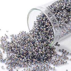 TOHO Round Seed Beads, Japanese Seed Beads, (997) Gilt Lined AB Light Sapphire, 15/0, 1.5mm, Hole: 0.7mm, about 3000pcs/10g