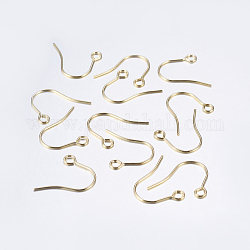 304 Stainless Steel Earring Hooks, Ear Wire, with Horizontal Loop, Real 18k Gold Plated, 18x15mm, Hole: 2mm, 21 Gauge, Pin: 0.7mm